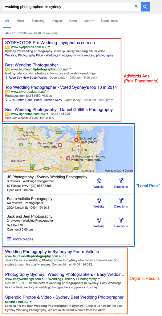 Labelled search result example